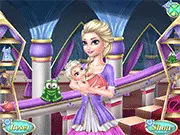 Queen Elsa taking care of her baby and getting a facial makeover in the free online dress up game