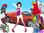 Youth Power Vehicle Dressup game, girl posing fashionably in front of a sports car, play free online fashion game