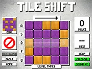 Tile Shift game screenshot showing a puzzle grid with colorful squares that need to be reordered, Free Online Logic Puzzle Game