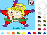 Princess Presto Coloring game screen showing a line art drawing of the Super Why! character ready to be colored