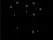 Galaxy Defender game screenshot showing a futuristic player spaceship firing powerful lasers at a large formation of hostile alien ships in deep space