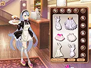 Maid Cafe Dressup game screenshot showing a girl in a maid uniform with various fashion options, Free Online Cute Themed Dress Up Game