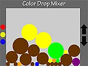 Screenshot of Color Drop Mixer game, showing blue and yellow colored balls dropping into a chamber and mixing to create green liquid.