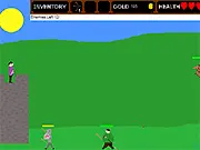 Screenshot of Peasant Defense showing a medieval castle under attack with archer towers and other defenses firing projectiles at approaching peasants.