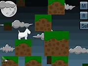 Reach the Moon jumping game screenshot of Scottish terrier dog leaping between blocks