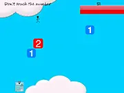 Don't You Love Math? game screen showing a character avoiding floating numbers and equations, with a calculator icon visible for the '1' key power-up.