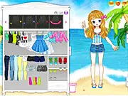 Screenshot of the Hello Summer Dress Up online game showing a stylish girl model ready to be dressed up in fresh summer clothing, surrounded by vibrant seasonal outfits.