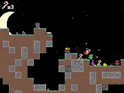 Gameplay screenshot of the free online game Get that Candy! showing a pixel character running past a ghost and collecting treats on PlayArcadeHub.