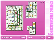 The Pink Mahjong online game board, displaying a layout of tiles featuring various pink and white beauty and makeup accessories like lipstick and mirrors.