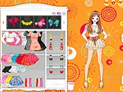 Girlish Skirts Dress Up game screenshot showing a young lady wearing a fashionable short skirt, stylish top, and matching cute accessories