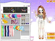 Lovely Ruffles Dress Up game screenshot showing a young lady wearing a cute, pastel-colored ruffled dress and fashionable accessories