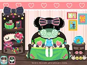 Play Pyjama Party Dress Up free online game, girl choosing pyjamas and changing hairstyle for a sleepover
