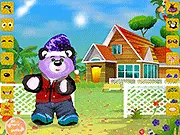 Screenshot of the Cute Bear Dress Up game interface showing a cartoon bear character in a whimsical outfit, with a selection of clothes and accessories ready for customization.