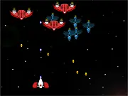 Ace Survivor game screenshot, top-down view of a ship firing at waves of enemy alien ships