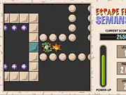 Pixel art maze game Escape From Semansis, showing a hero character avoiding hostile bugs while running to collect glowing keys