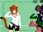 Screenshot of Poyo Dress Up showing a female character wearing a fashionable dress and accessories, mid-makeover in the online styling game.