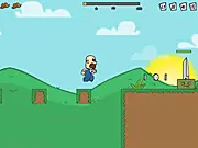 Screenshot from Moustache World game showing the character Baby Face with a fake moustache sneaking past happy people with large, impressive moustaches
