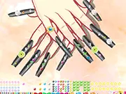 Flower Gel Nails free online game, designing a colorful manicure with floral stickers and glitter on PlayArcadeHub.