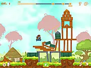 Screenshot of Avalancher puzzle game showing a large structure with gold pieces, and red cut lines indicating slicing for demolition