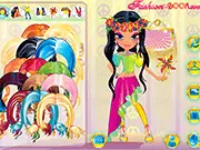 Hippy Girl Dress Up free online game image, styling a girl in bohemian retro fashion with flower crown and peace sign clothes.
