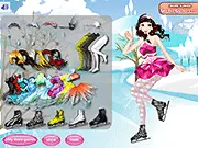 Screenshot of Skating Lovers Dress Up game showing a princess model in an elegant ice skating dress and romantic winter background.