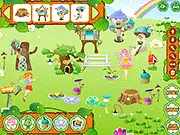 Screenshot of the Fairy Garden Decoration game showing a treehouse, flowers, and garden decorations