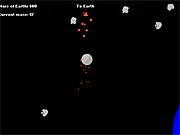 Let's Go Moon free arcade game showing the Moon smashing into smaller planets and spaceships in space