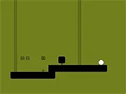 The main character throwing a block at a glowing blue crystal in the free online puzzle platformer game, Crysthurl.