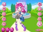 Screenshot of Walking to School dress up game, showing a girl selecting clothes for her school outfit