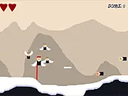 Gameplay screenshot of Bored Bob showing the character with wings flapping through a gap between obstacles in the wacky online flying arcade game.
