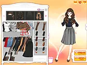 Screenshot of Hello-Paris! dress up game, showing a young lady posing in a chic, fashionable Parisian outfit with the Eiffel Tower in the background.
