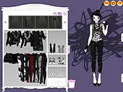 Screenshot of Black Style dress up game, showing a girl model posing in an elegant all-black outfit with matching accessories and a sophisticated hairstyle.