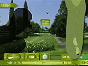 Screenshot of One Shot Golf game, showing a golf ball being aimed with a power line towards a hole on the green.