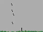 The Falling free online survival game. A small character figure on the ground trying to avoid large green acid drops raining down from the sky.