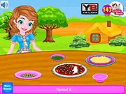 Princess Sofia making pizza online, free cooking game on PlayArcadeHub, preparing special princess pizza for family