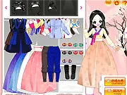 Gu Family Book Korean Costume Dress-Up game online, showing a character styled in beautiful traditional Hanbok clothing