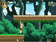 Gameplay screenshot of Bimmin 2 showing the cave boy character running and jumping over a spike trap in the side-scrolling online platformer game.