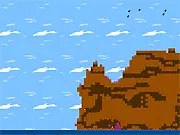 From the Deep free online game screenshot showing a character jumping on platforms on an island rising from the blue sea while collecting magical birds