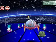 Play Universe Race free online game, space racing, avoiding and jumping over enemy ships, PlayArcadeHub.