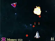 The free online shooter game Star Wars Flash showing a player's spaceship engaging in a laser battle against several enemy starships in space.