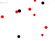 The Circles free online game screenshot showing a mix of green circles with timers and dangerous red circles on a dark background