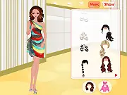 Beautiful Birthday Party Dressup game showing a girl in a party dress next to a decorated birthday cake