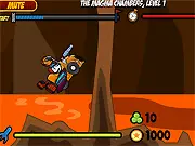 Smash and Dash 3 free online game screenshot showing a vehicle using its turbo jet engine to jump across a gap in a dark cavern