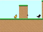 Nidus the Chicken free online pixel platformer game screenshot showing a small chicken character jumping to collect a letter 'N' inside an office level