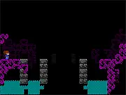 Lampshade: Cave Escape game screenshot showing the light character jumping a dark cave platform over a water hazard