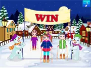 Play Sarah Winter Fun free online game featuring snowman building and a ski race at PlayArcadeHub
