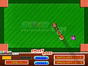 Screenshot of the free online game Smiley Rage, showing yellow smiley face tokens being launched off a platform toward holes using a slingshot mechanic.