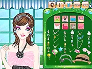 Glossy Makeup Stylist free online game screenshot showing a girl with vibrant, glossy makeup and styled hair, play Glossy Makeup on PlayArcadeHub