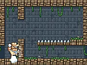 Duke Dashington Remastered free online game pixel art screenshot, the explorer character dashing through a collapsing dungeon with traps.