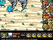 Defend Tribe free online tower defense game, characters fighting off waves of monsters attacking a wall